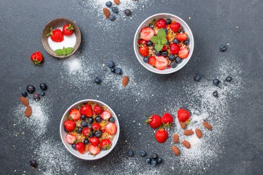 colorful breakfast bowl with fruits and nuts