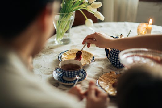 breakfast spread with family members