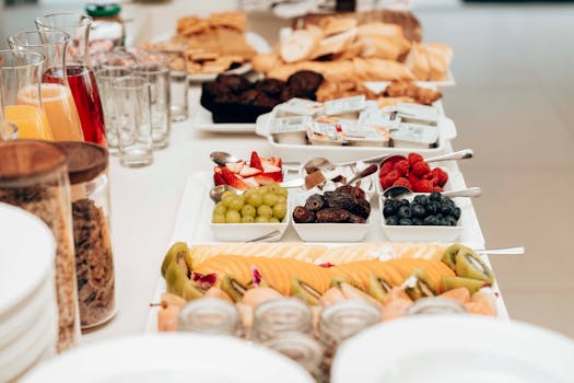 colorful breakfast spread with various options