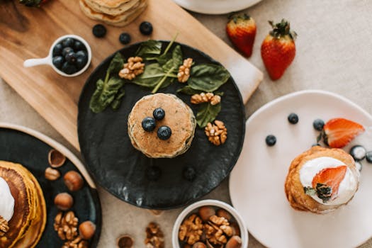 healthy breakfast spread with fruits and nuts