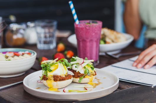 Colorful breakfast sandwich with fresh ingredients