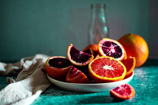 a colorful plate of fruits and whole grains