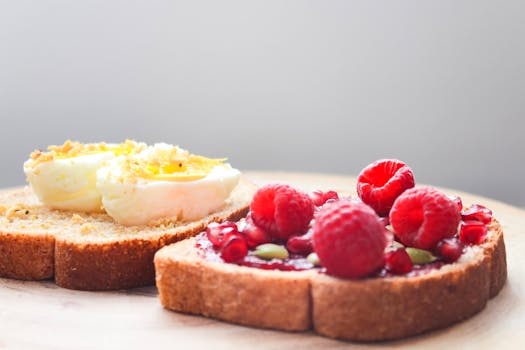 healthy breakfast spread with eggs and fruit