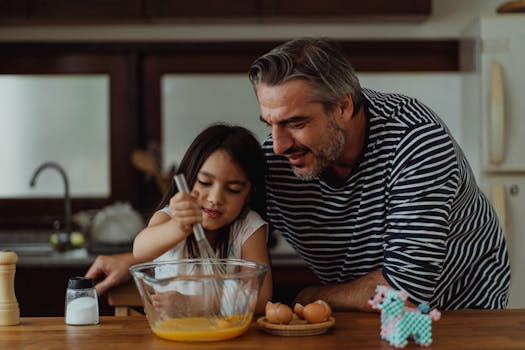 family cooking breakfast together