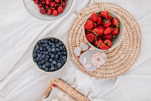 seasonal breakfast spread with fresh fruits