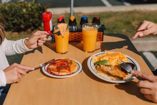 healthy breakfast plate with fruits and eggs