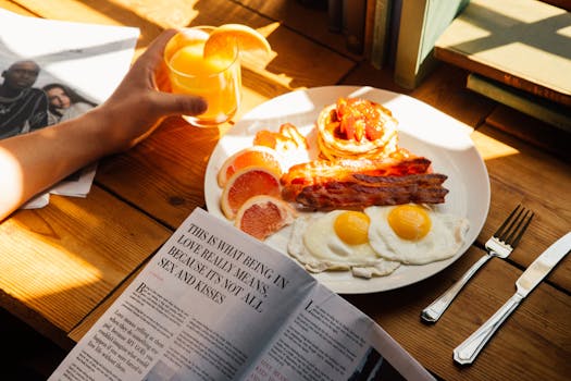 delicious breakfast spread with pancakes and fruits