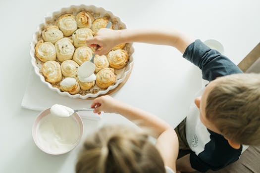 family preparing breakfast together