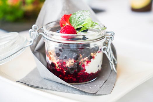 Healthy breakfast spread with fruits and granola