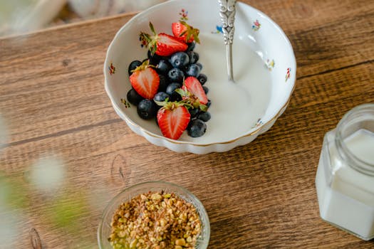 Yogurt with fresh blueberries and granola