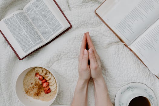 morning routine with deep breathing and breakfast