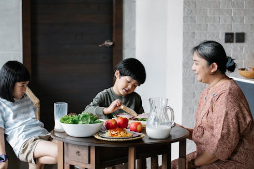 healthy breakfast spread with fruits and vegetables