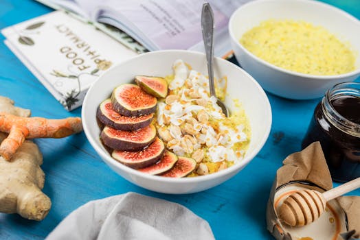 colorful breakfast bowl with yogurt and fruit