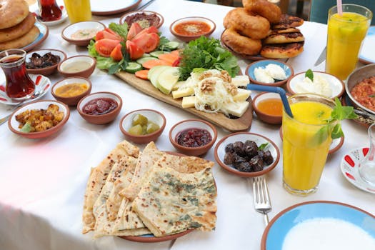 healthy breakfast spread with fruits and grains