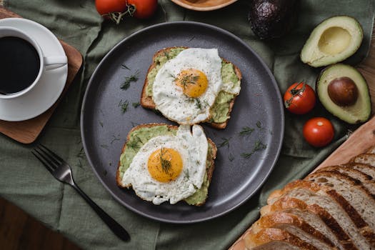 delicious breakfast spread with eggs and toast