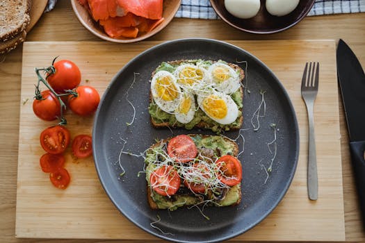 healthy breakfast with eggs and vegetables